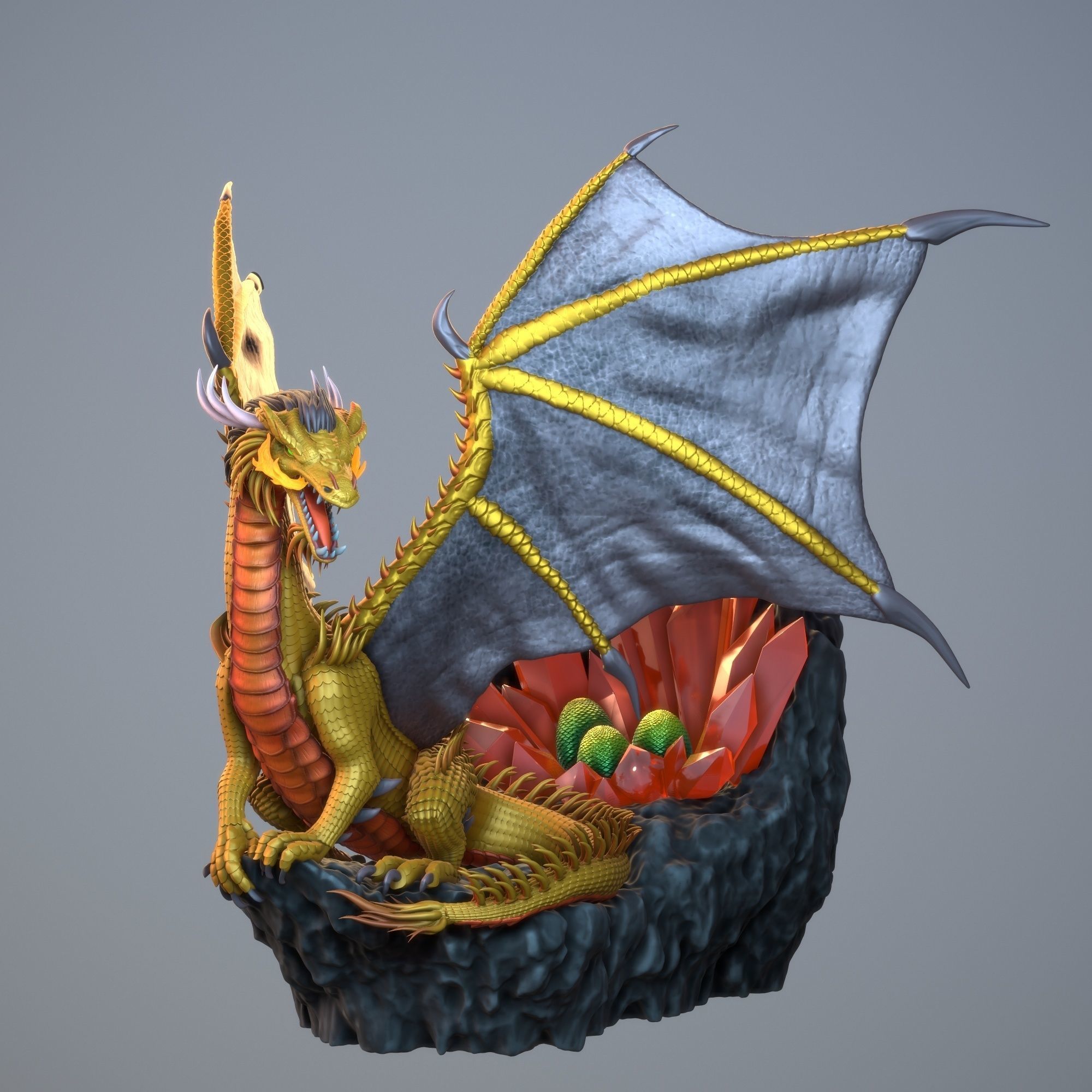 Heroes 3 Gold Dragon on the cliff with a roost  3D print model_2