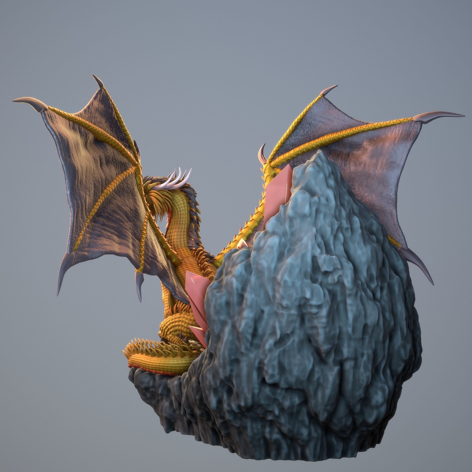 Heroes 3 Gold Dragon on the cliff with a roost  3D print model_3