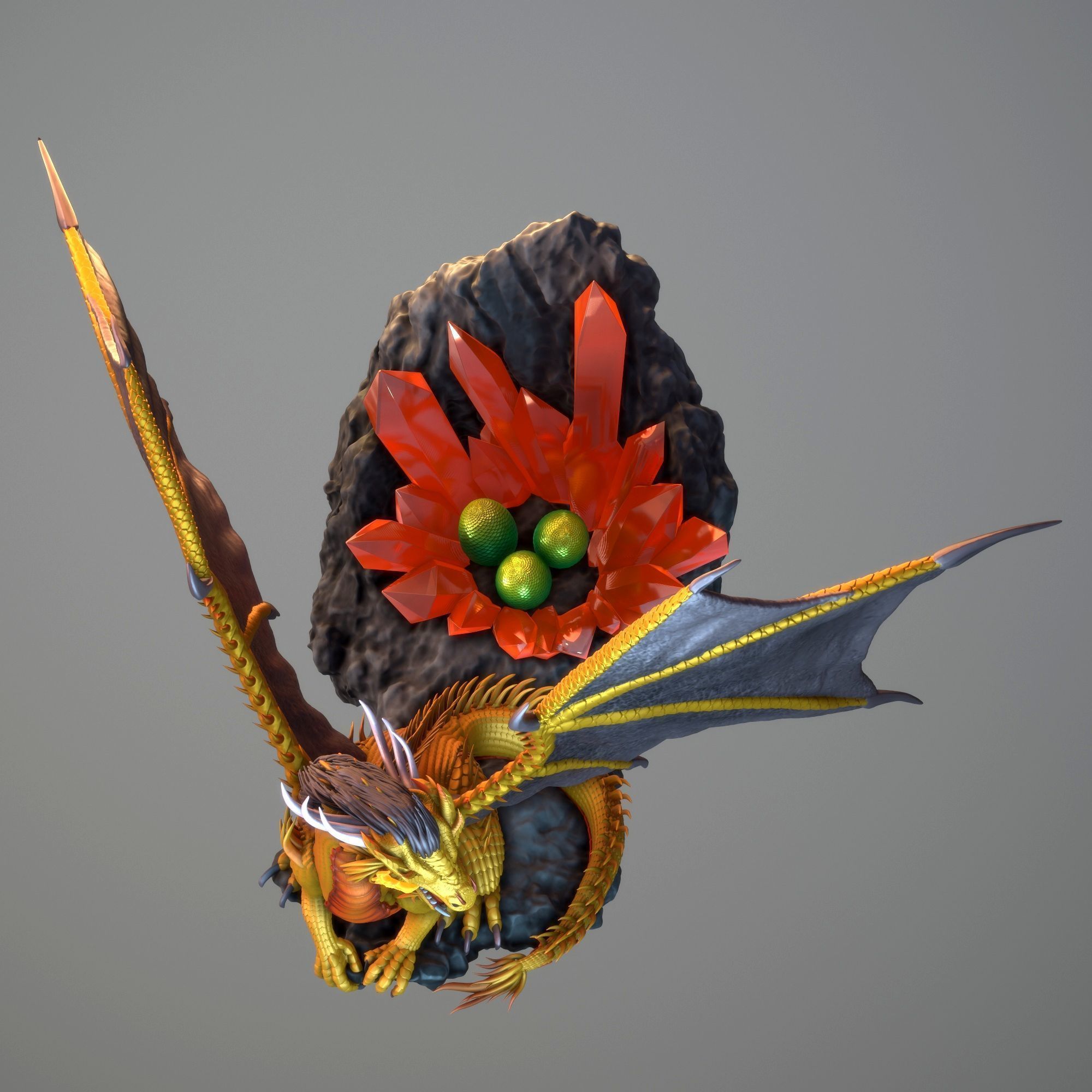 Heroes 3 Gold Dragon on the cliff with a roost  3D print model_4