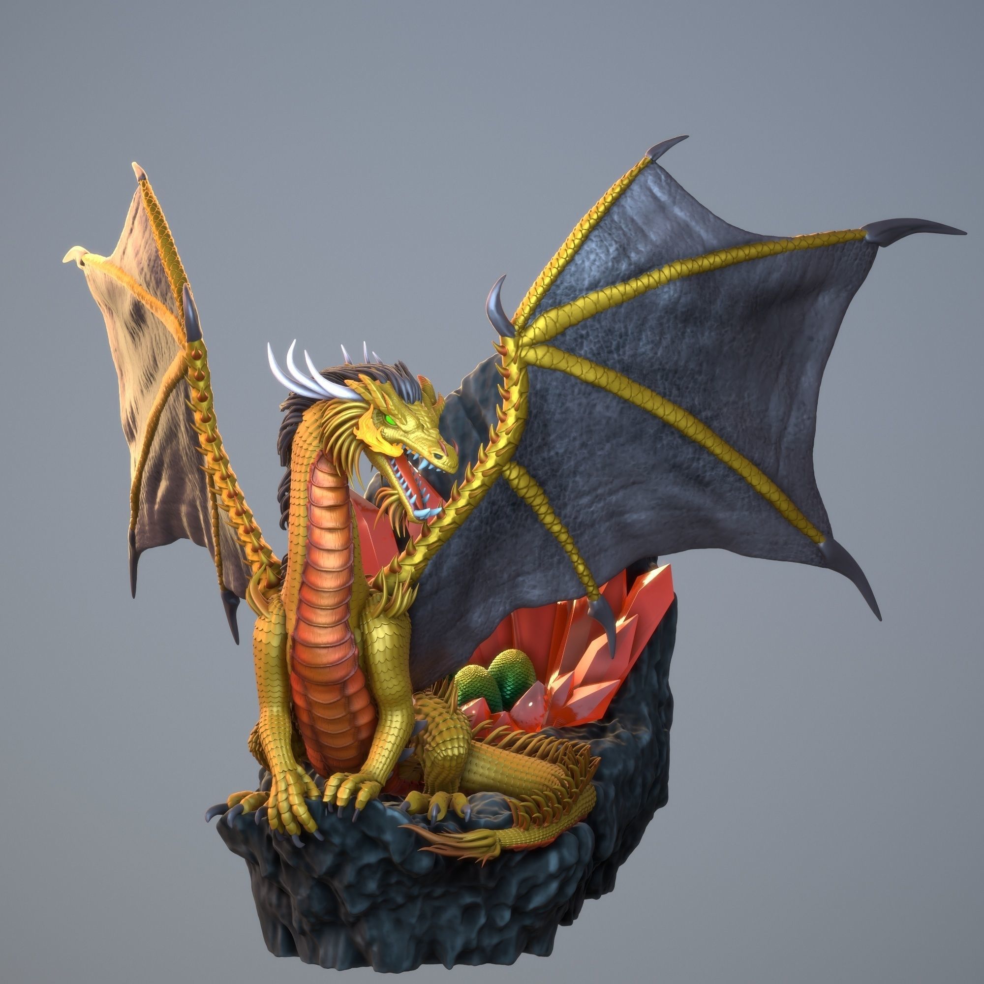 Heroes 3 Gold Dragon on the cliff with a roost  3D print model_1