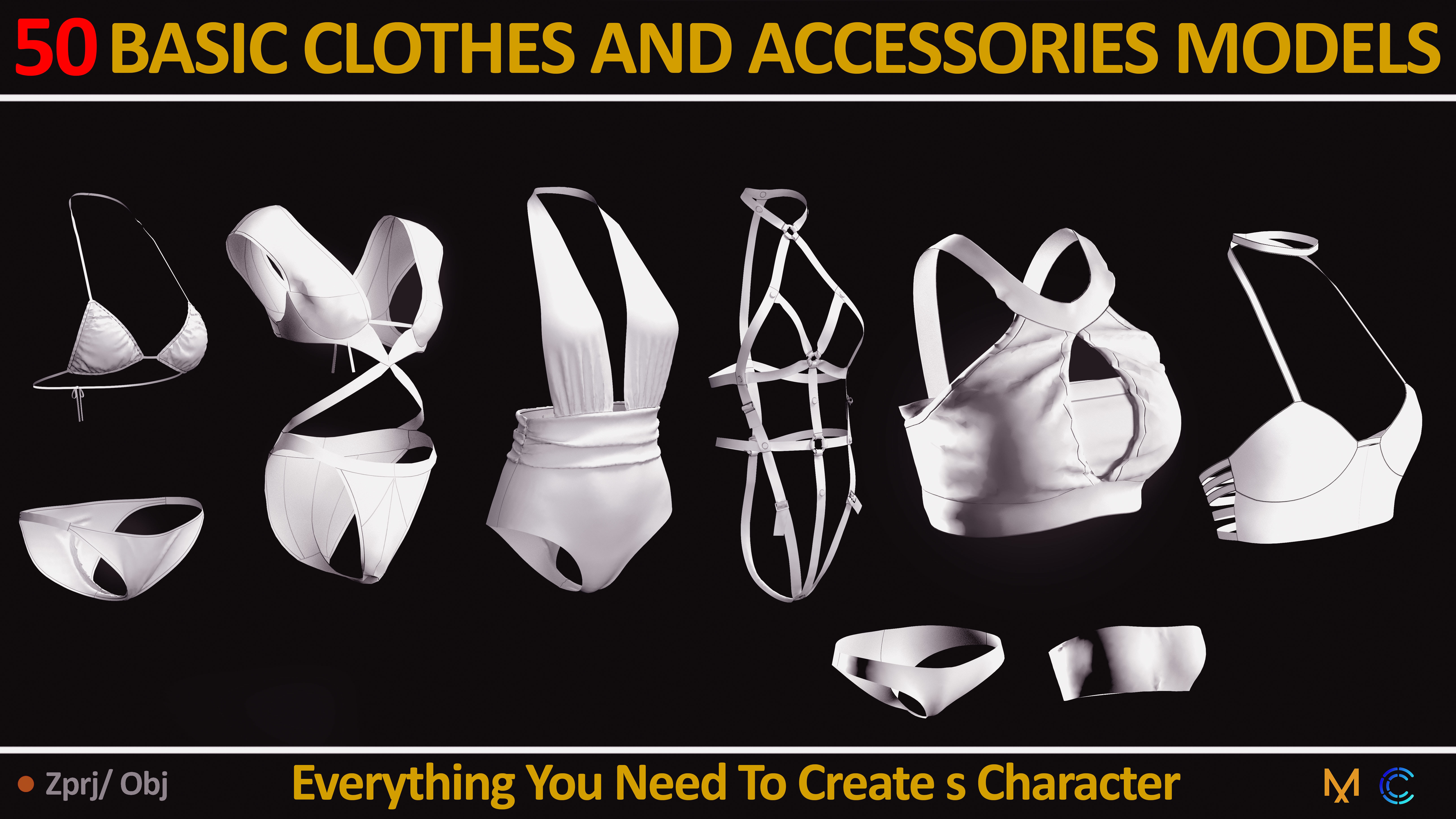 50 BASIC CLOTHES AND ACCESSORIES FOR FEMALE  Low-poly 3D model_4