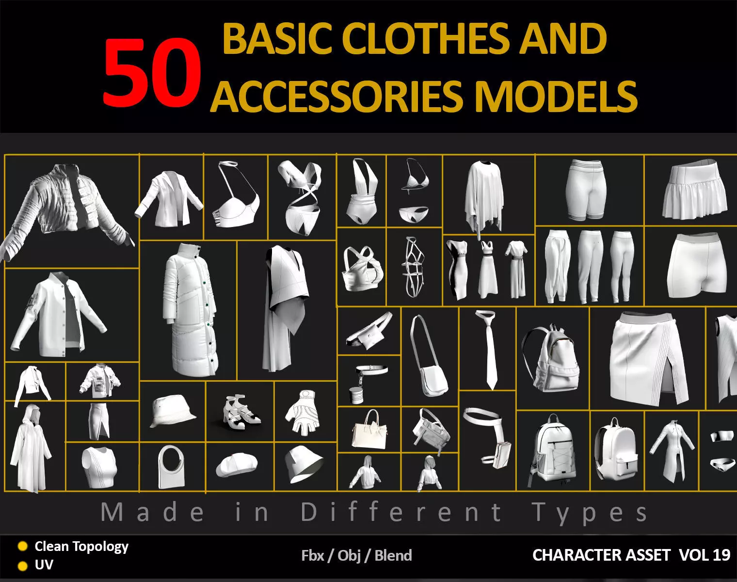 50 BASIC CLOTHES AND ACCESSORIES FOR FEMALE  Low-poly 3D model_0