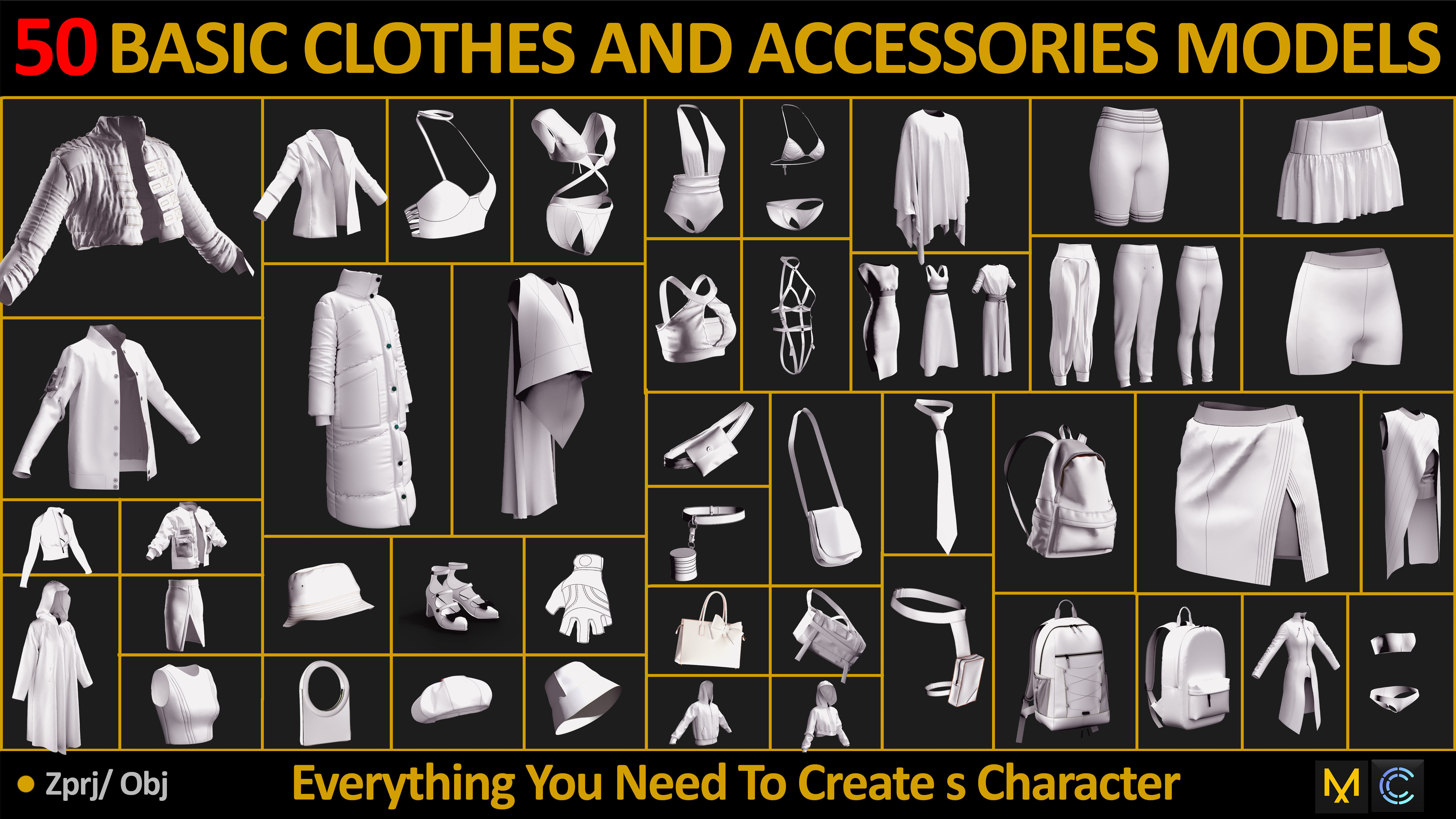 50 BASIC CLOTHES AND ACCESSORIES FOR FEMALE  Low-poly 3D model_1