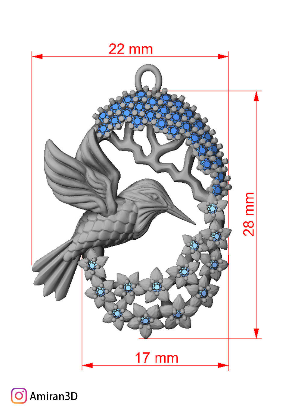Hummingbird Pendant 3D print model_5