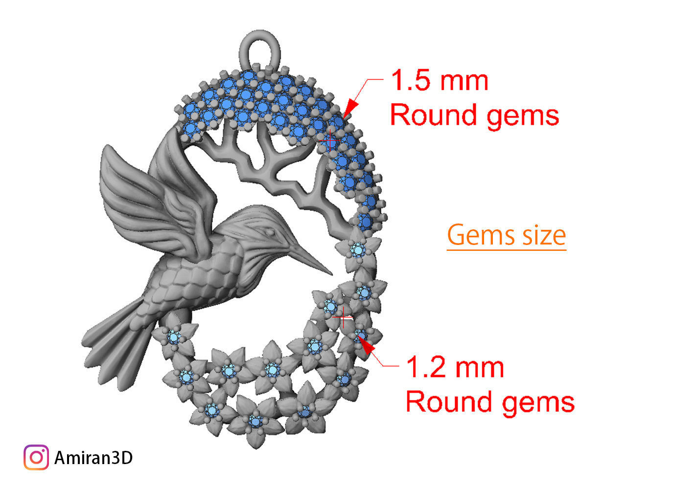 Hummingbird Pendant 3D print model_4