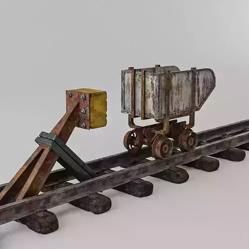 Modular Rails with Mine Cart and Wood Iron Stop