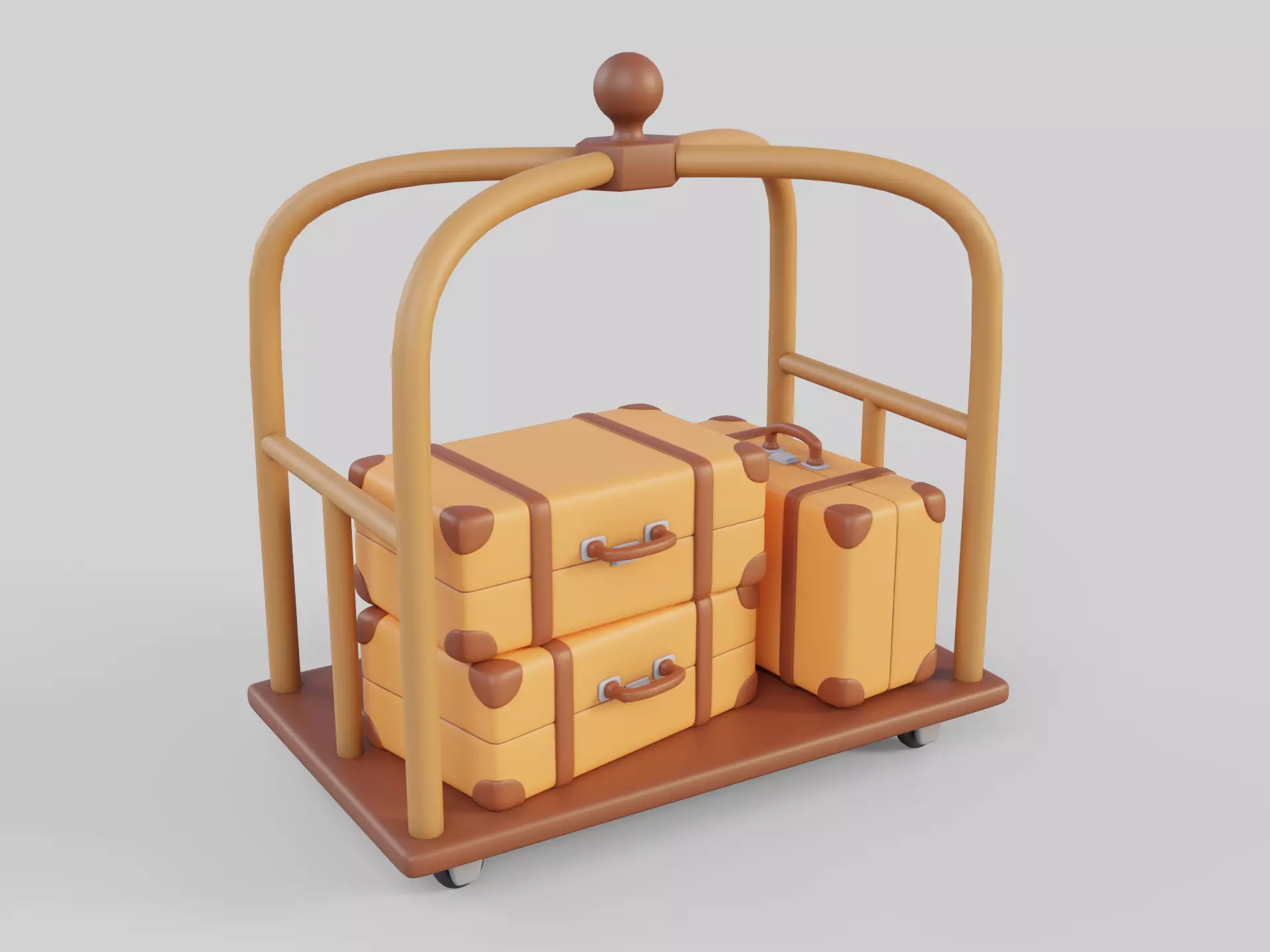 Cartoon Style Hotel Trolley and Suitcase 3D model_0