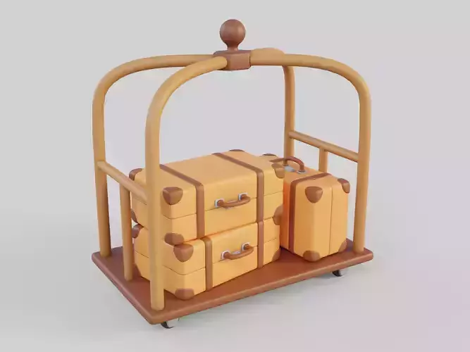 Cartoon Style Hotel Trolley and Suitcase