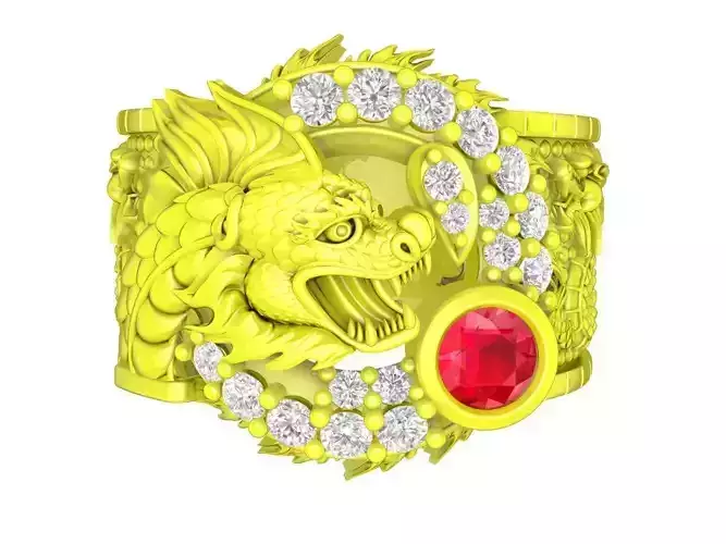 A5375 Fengshui Diamond Dragon Men Ring 3D Model