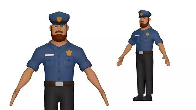 Police Cartoon Character Illustration 3D model 
