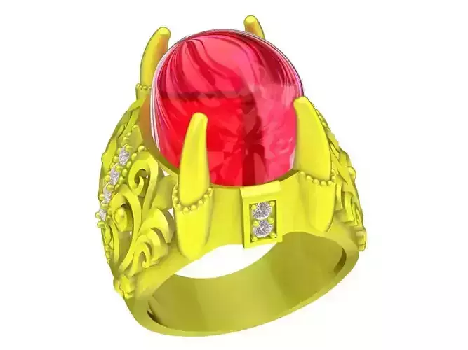 A5388 Ruby and Diamond with Dragon Claw Prongs Art Men Ring 3D M