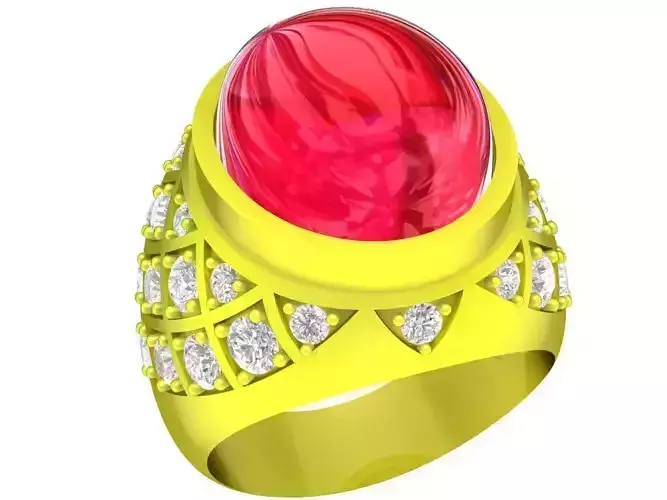 A5389 Oval Ruby And Diamond Fashion Ring For Asian Men 3D Model