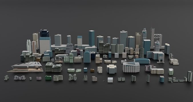 Complete City Pack Building - House Collection Low-poly 3D model 3