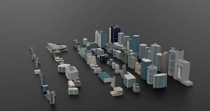 Complete City Pack Building - House Collection Low-poly 3D model 2