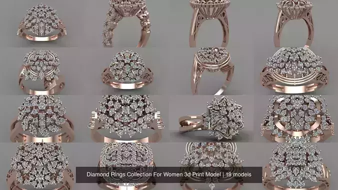 Diamond Rings Collection For Women 3d Print Model