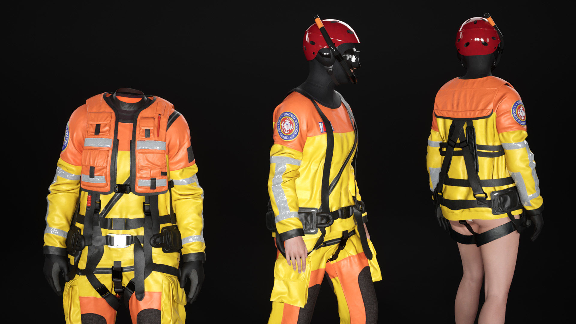 Woman - Rescue Swimmer - Modular - Rigged Low-poly 3D model_17