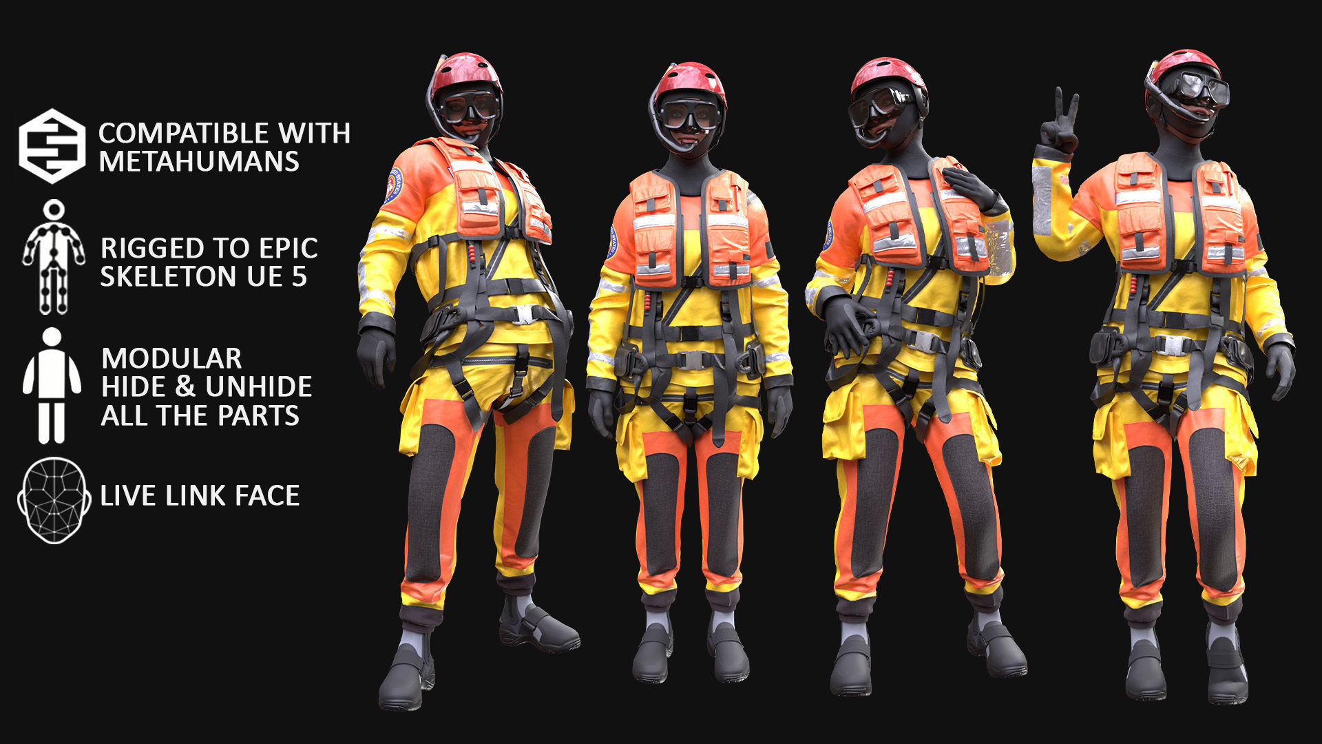 Woman - Rescue Swimmer - Modular - Rigged Low-poly 3D model_3