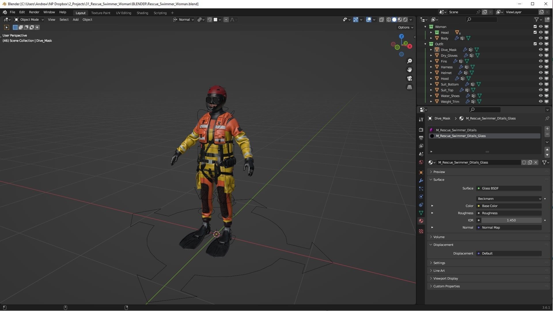 Woman - Rescue Swimmer - Modular - Rigged Low-poly 3D model_8