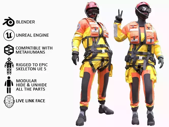 Woman - Rescue Swimmer - Modular - Rigged Low-poly 3D model