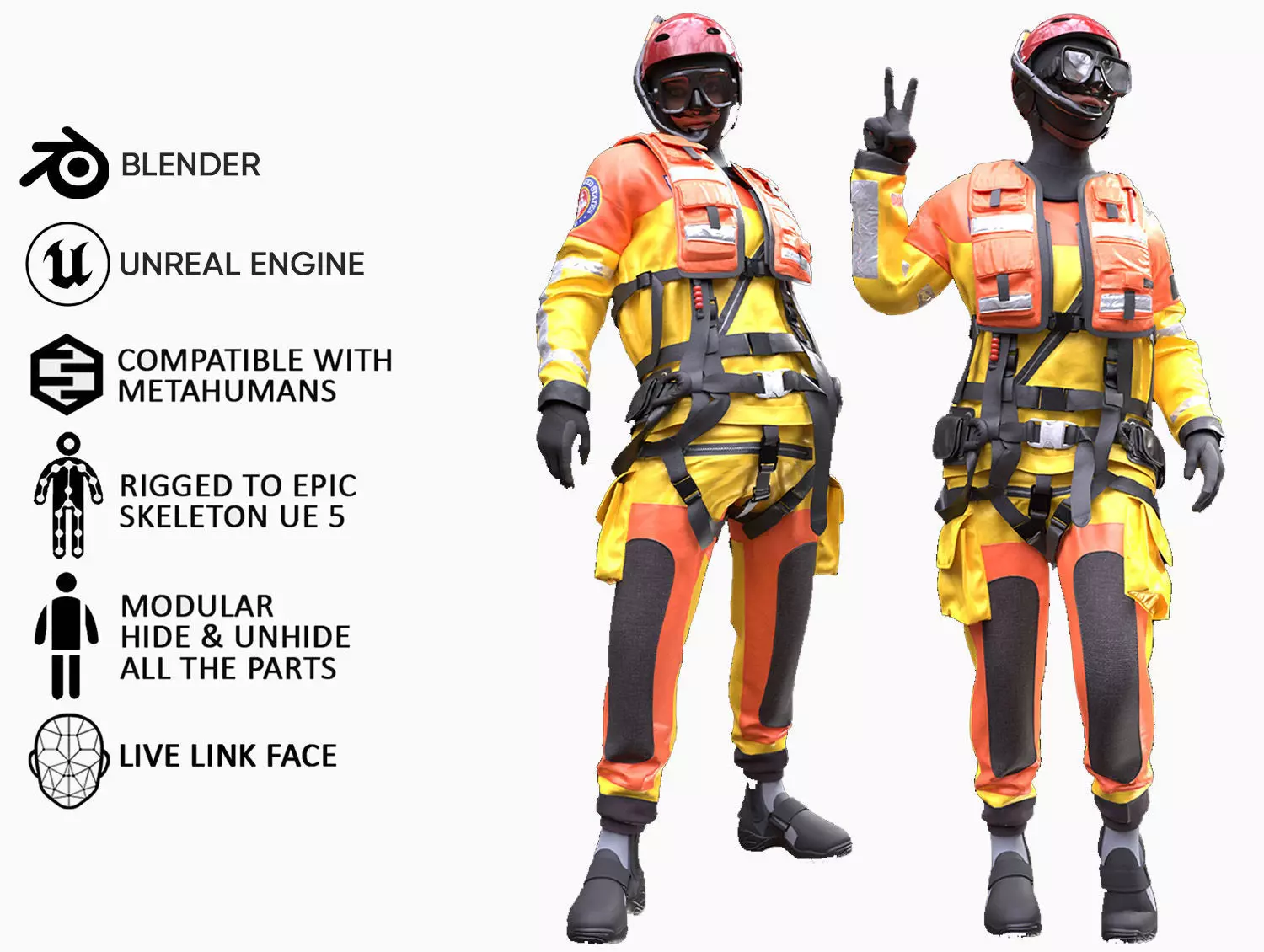 Woman - Rescue Swimmer - Modular - Rigged Low-poly 3D model_0