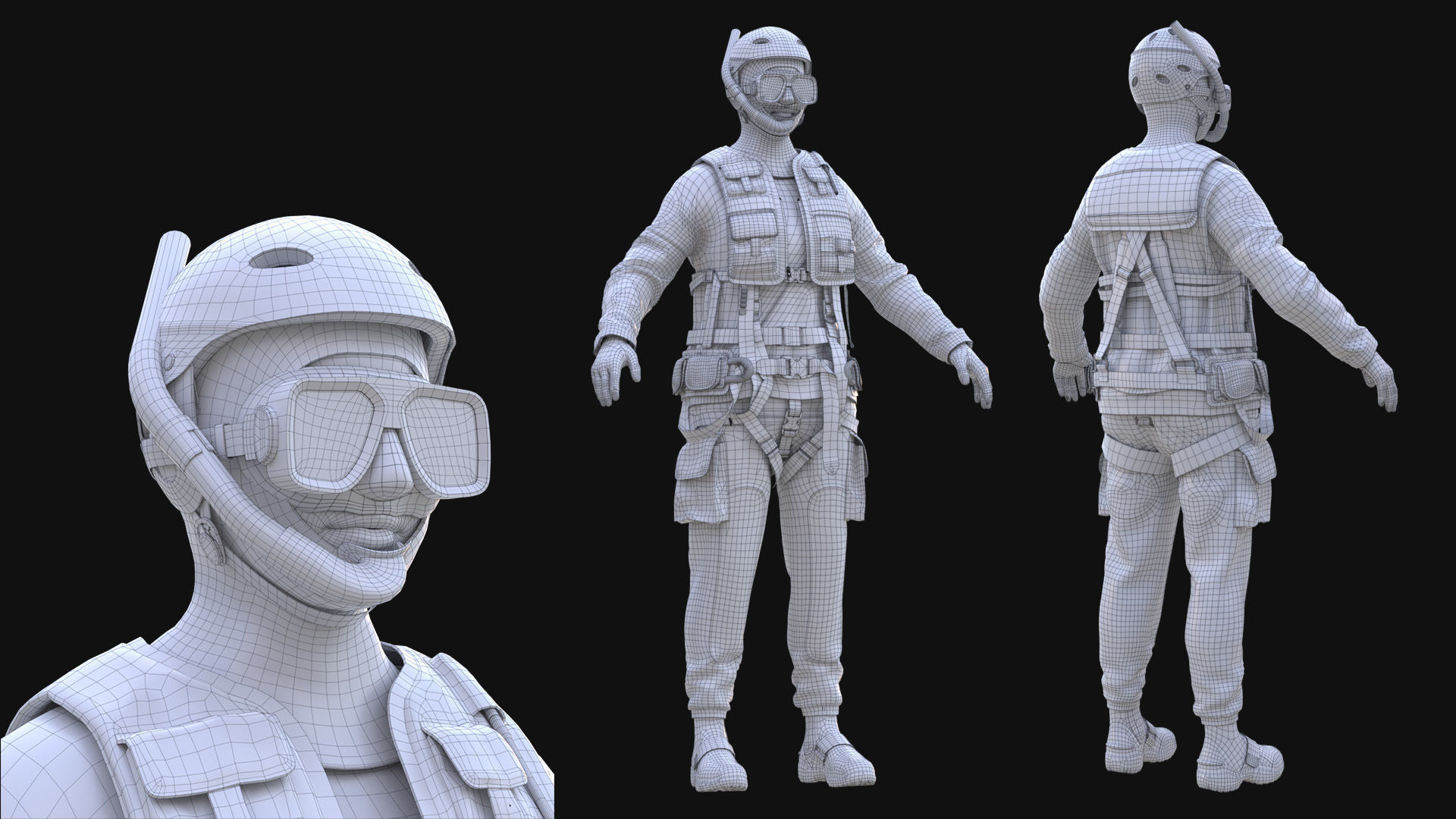 Woman - Rescue Swimmer - Modular - Rigged Low-poly 3D model_24