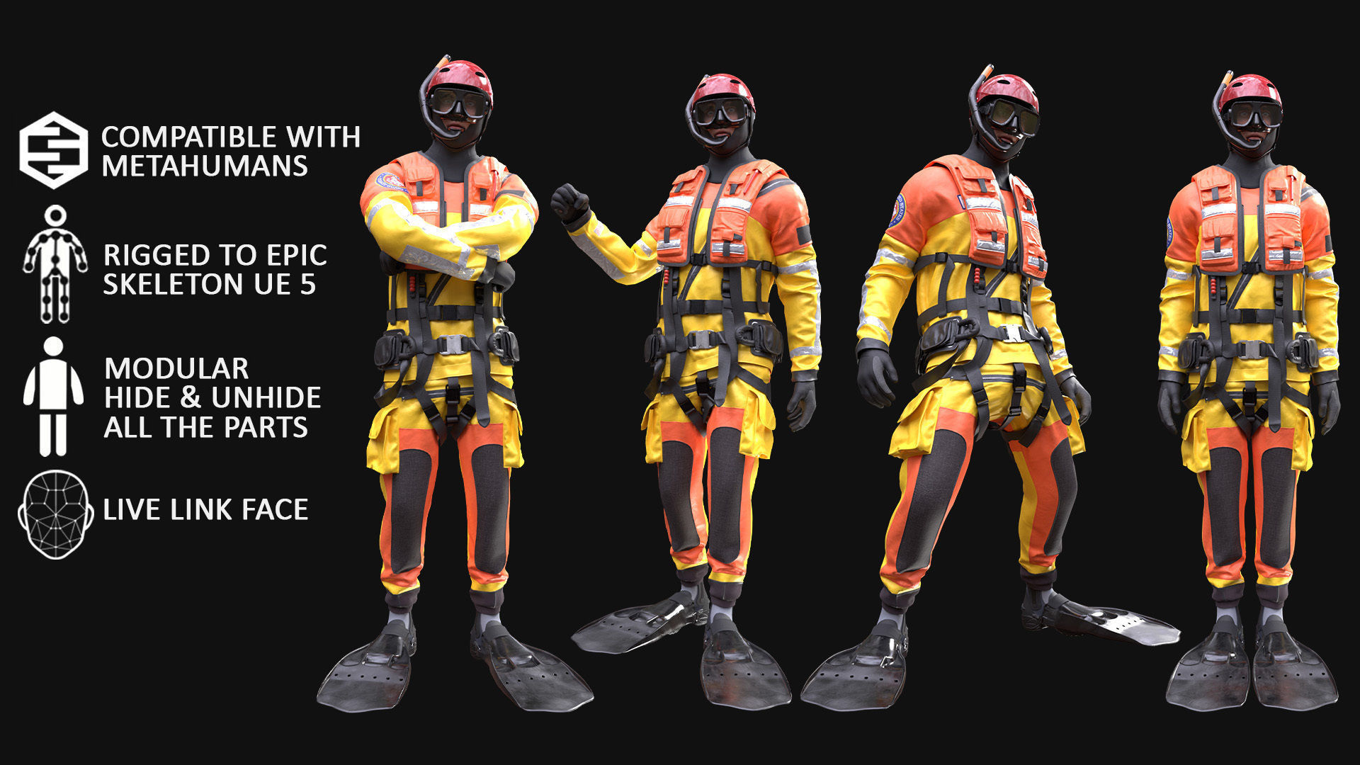 Man - Rescue Swimmer - Modular - Rigged Low-poly 3D model_3