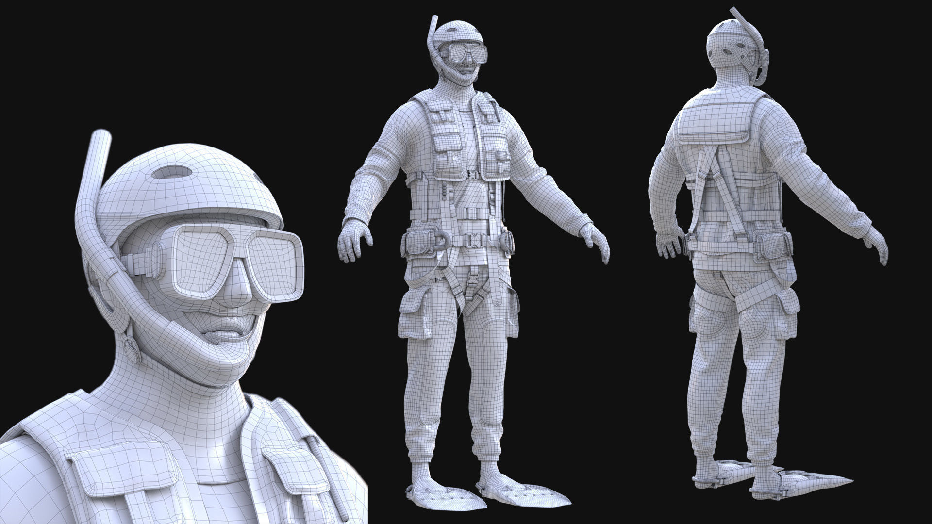 Man - Rescue Swimmer - Modular - Rigged Low-poly 3D model_24