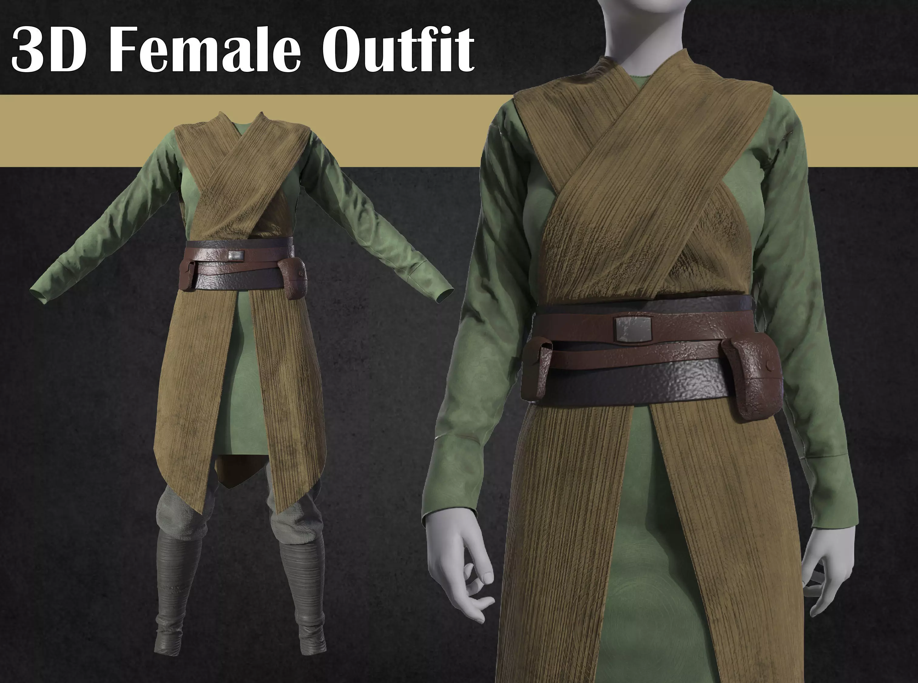 3D woman outfit character clothing 3D model_0