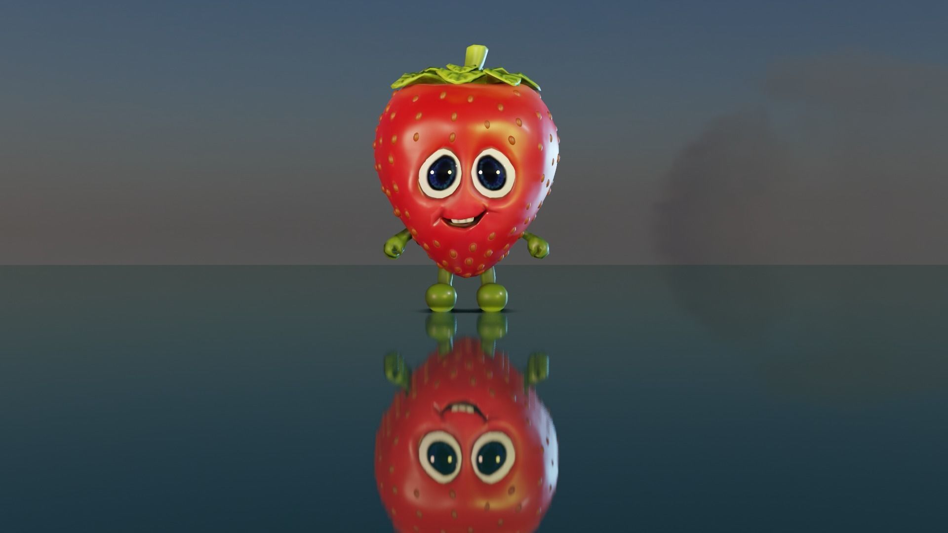 Adorable Animated and Rigged Low-poly Strawberry 3D Model Low-poly 3D model_2