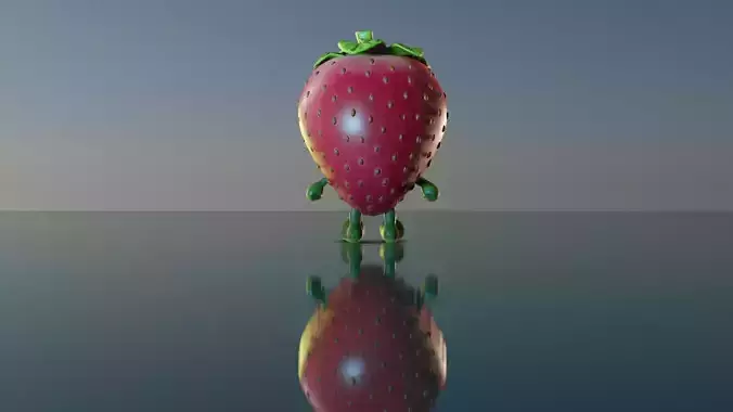 Adorable Animated and Rigged Low-poly Strawberry 3D Model Low-poly 3D model
