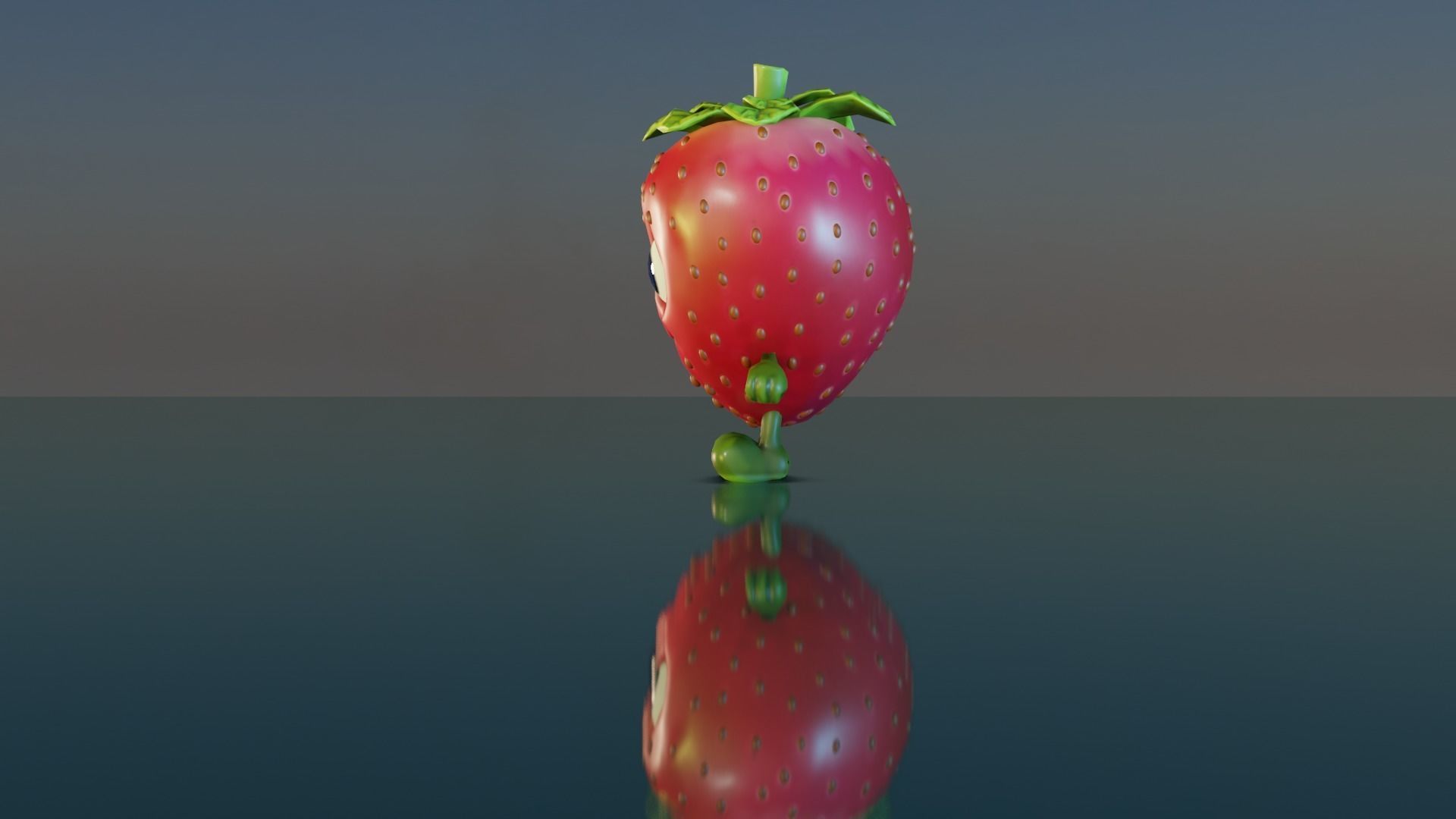 Adorable Animated and Rigged Low-poly Strawberry 3D Model Low-poly 3D model_3