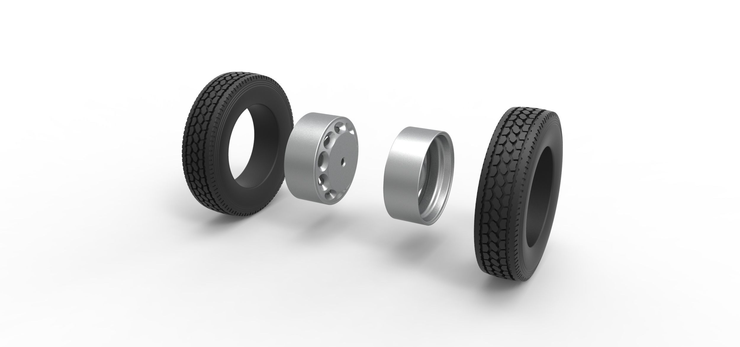 10 Oval Hole Rear double wheel of semi truck Scale 1 to 25 3D print model_8