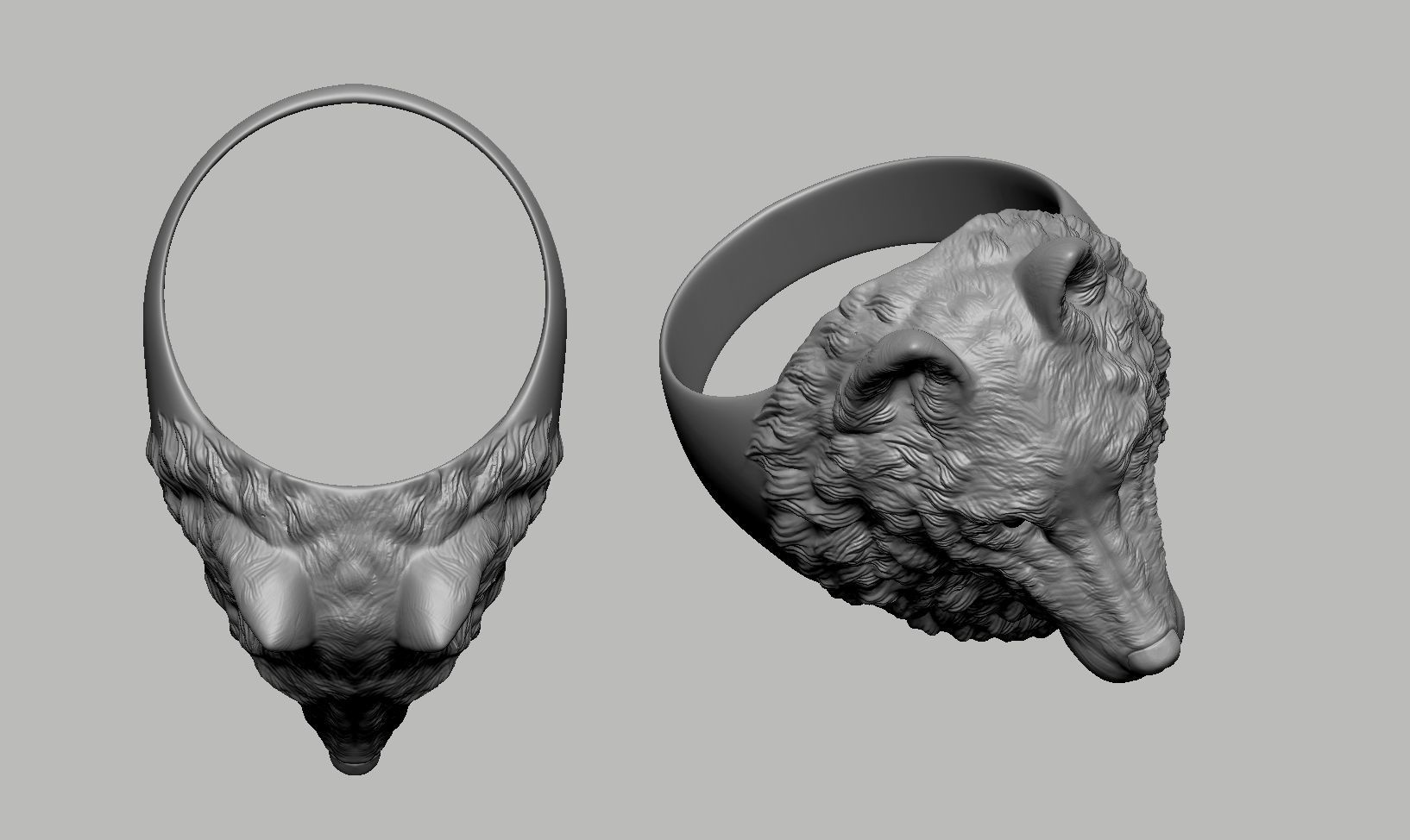 Wolf Head Ring 3D print model_10