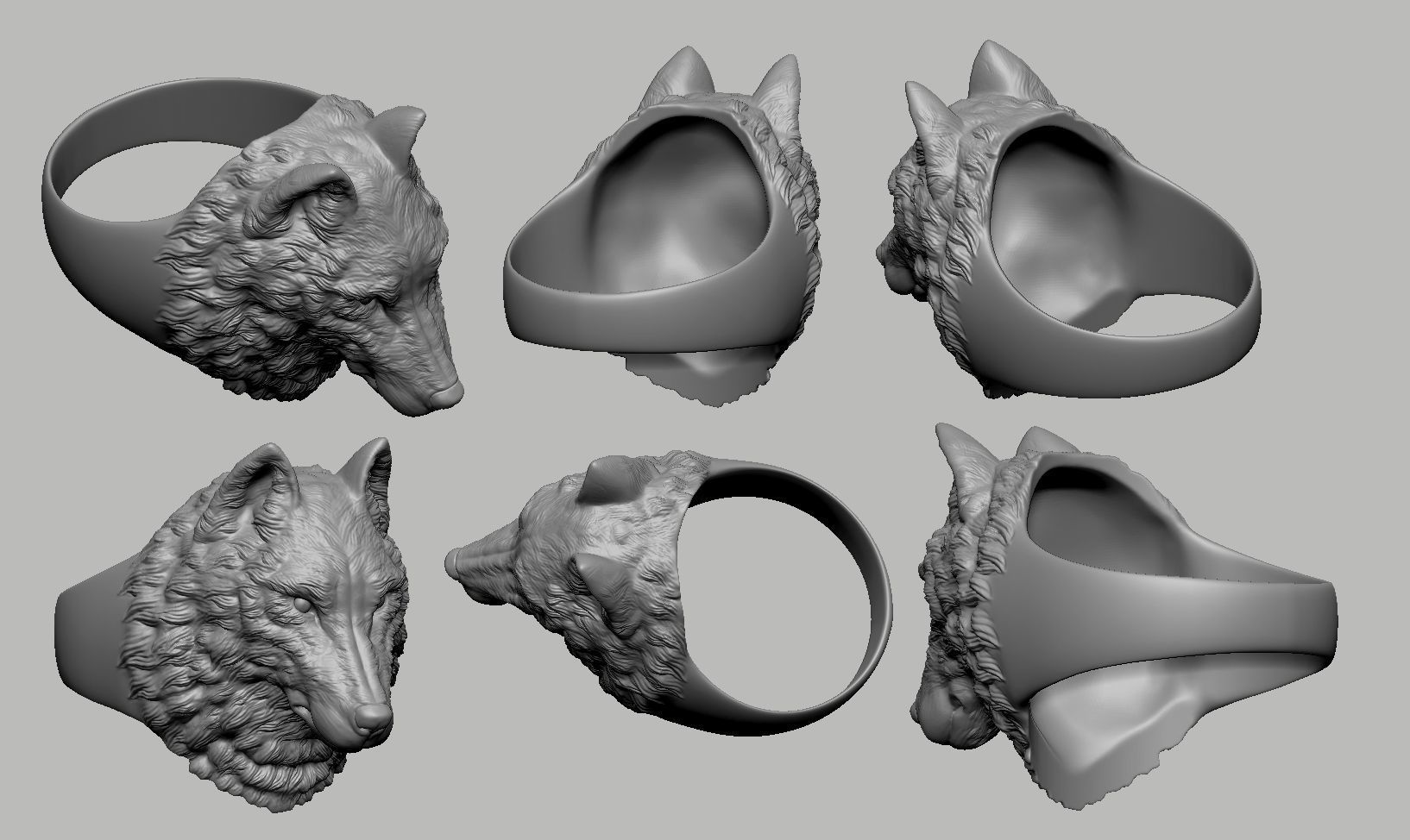 Wolf Head Ring 3D print model_11