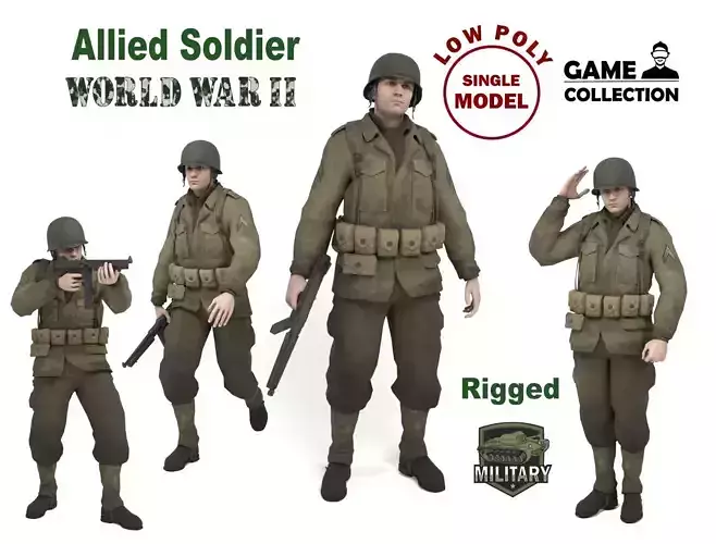 Allied soldier Low-poly 3D model