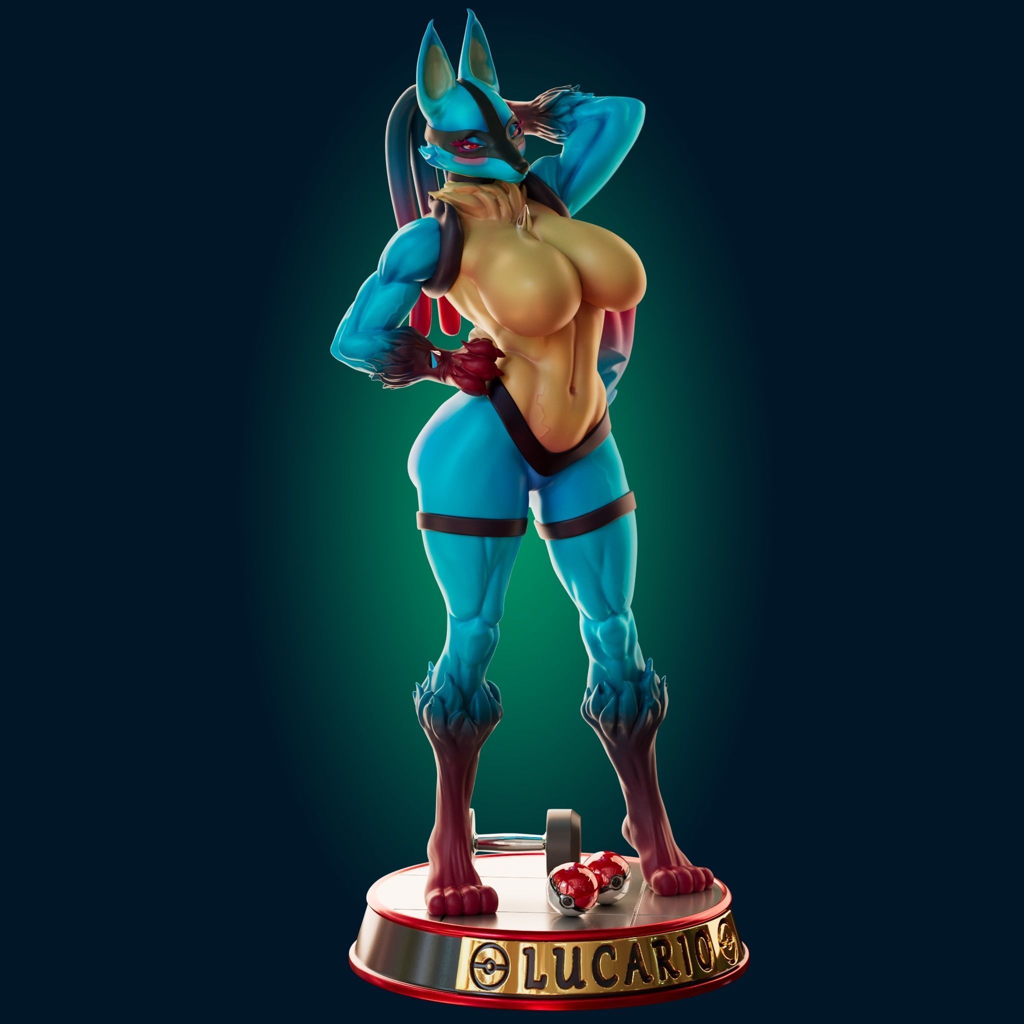 Lucario Thicc Muscle Mommy - 4 Furry variation  3D print model_2