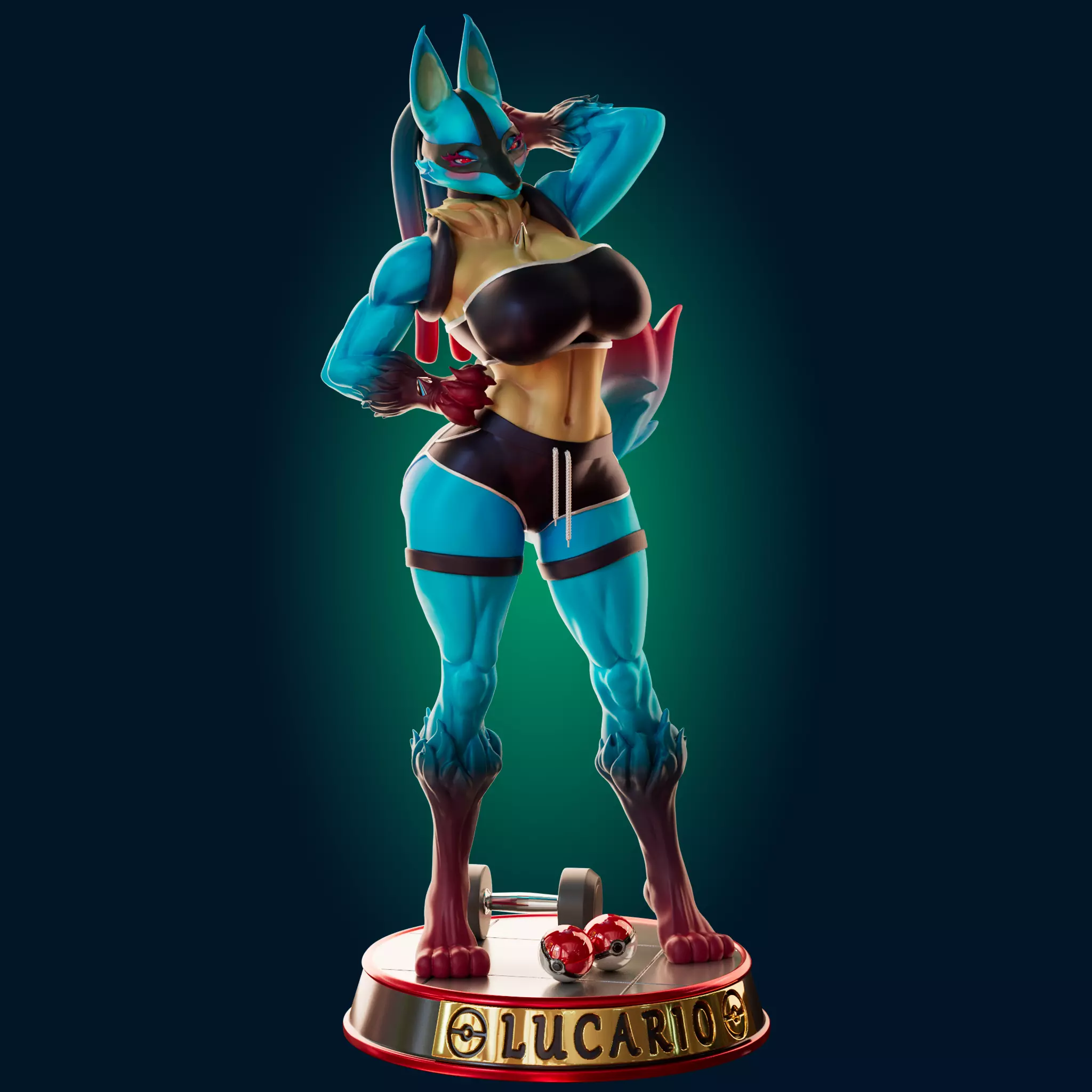Lucario Thicc Muscle Mommy - 4 Furry variation  3D print model_0