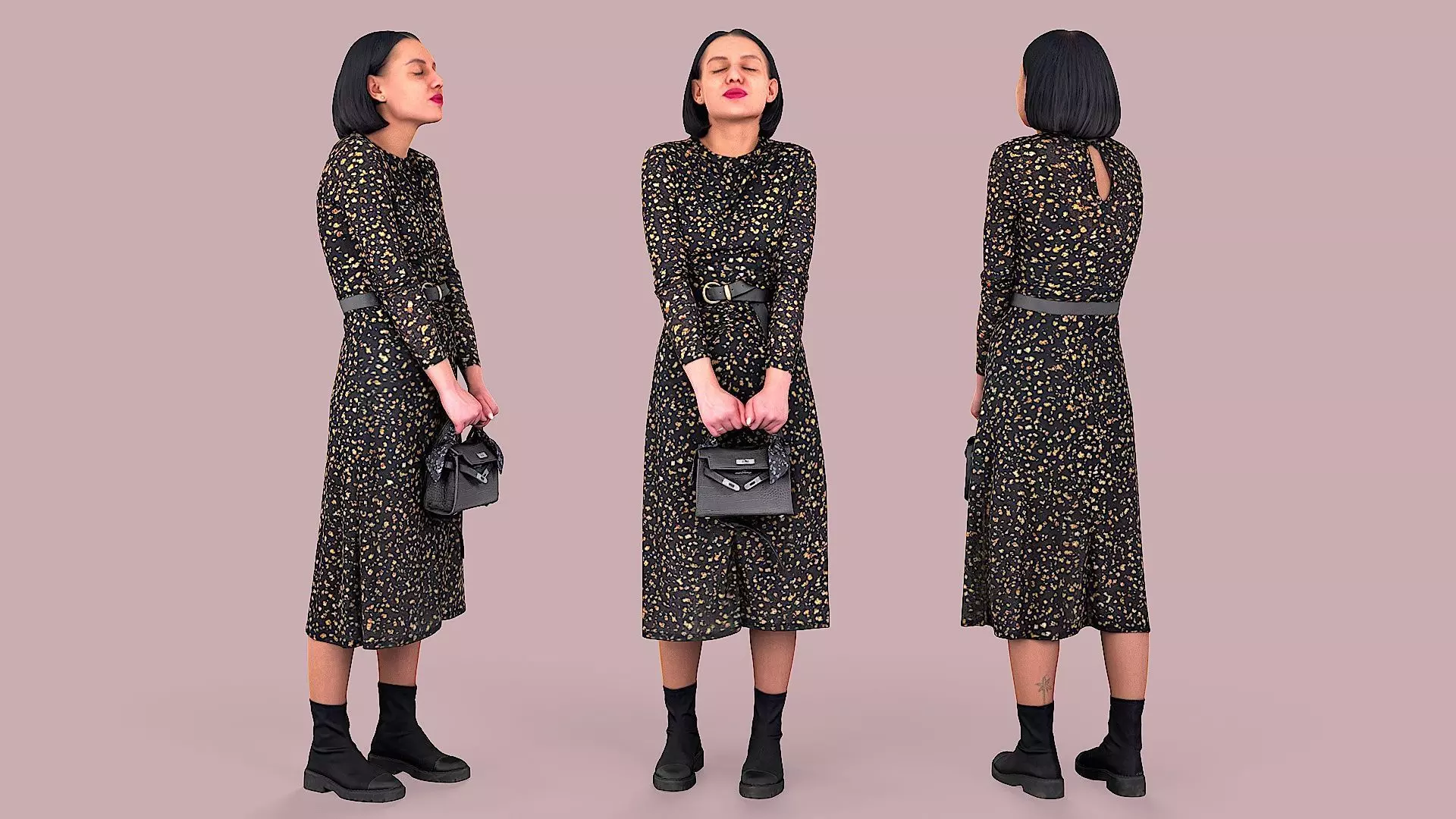 Golden Euphoria Chic Girl in Black 3D model_0