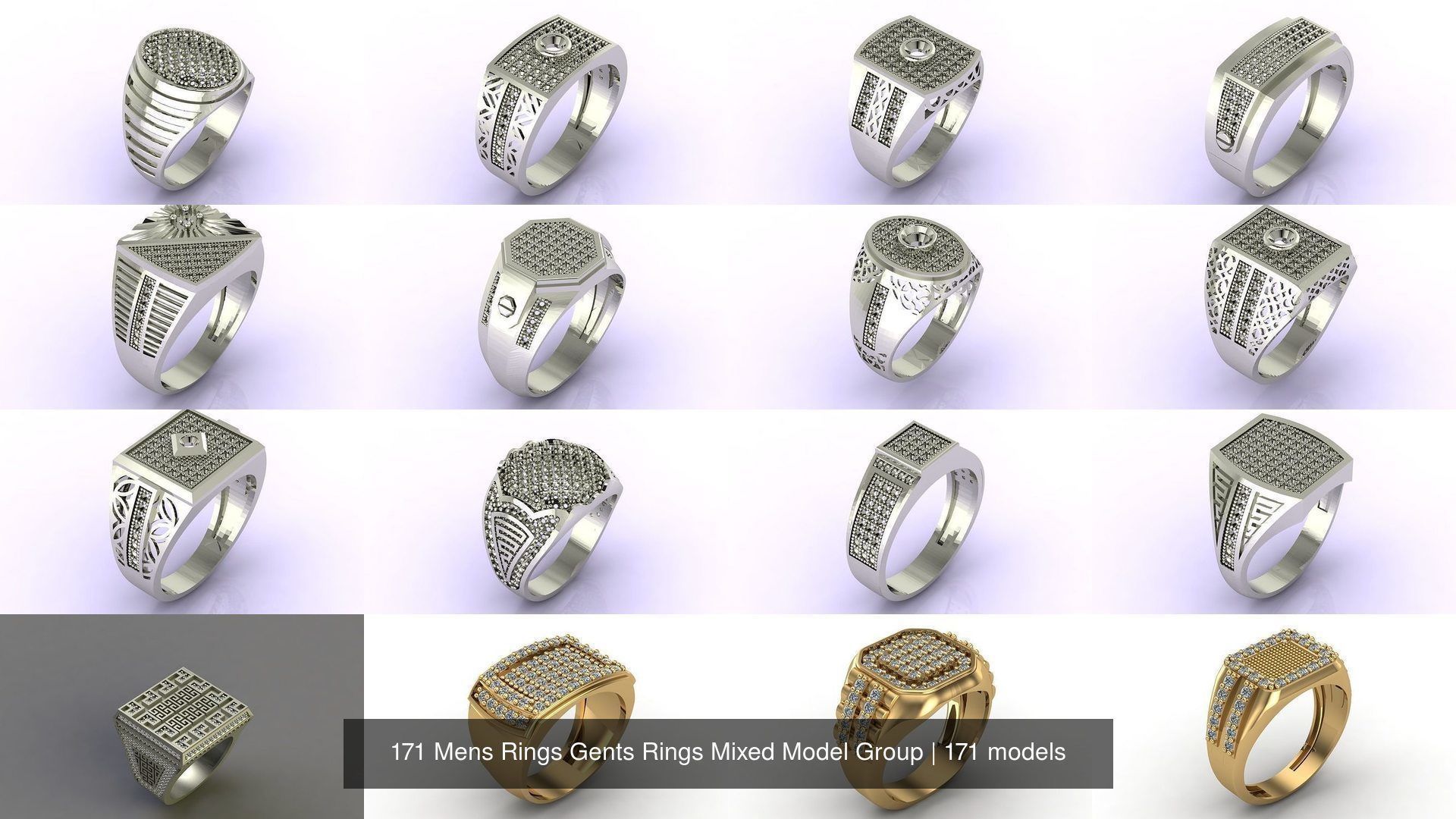 171 Mens Rings Gents Rings Mixed Model Group 3D Model Collection_8