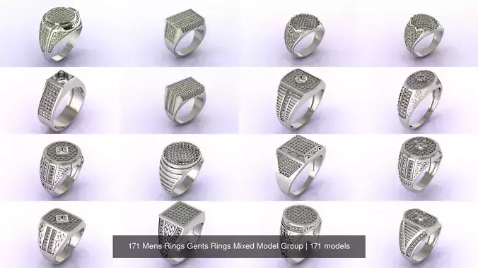 171 Mens Rings Gents Rings Mixed Model Group 3D Model Collection