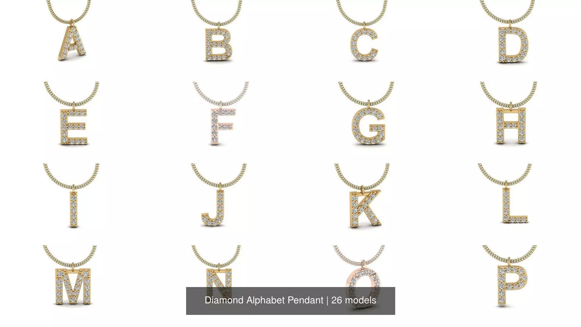Diamond Alphabet Pendant 3D Model Collection_2