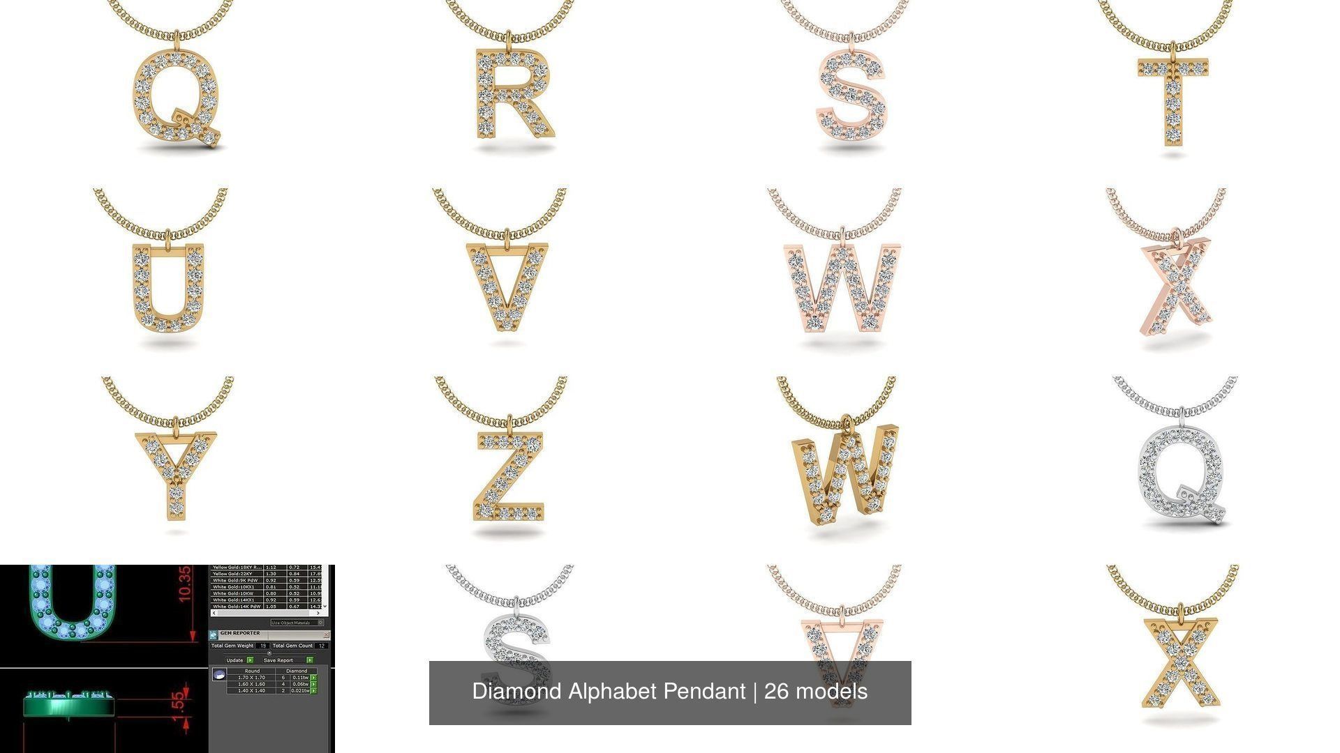 Diamond Alphabet Pendant 3D Model Collection_3