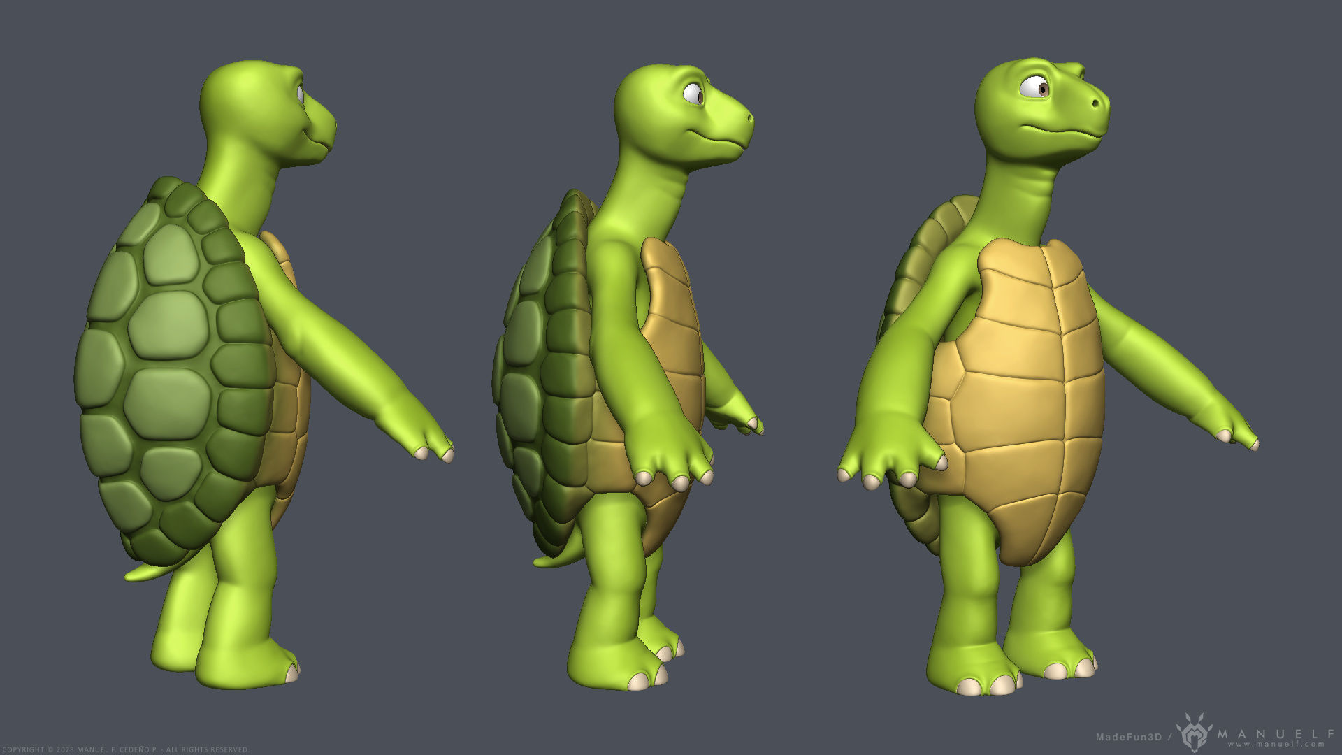 Stylized Cartoon Turtle - Biped 3D model_9