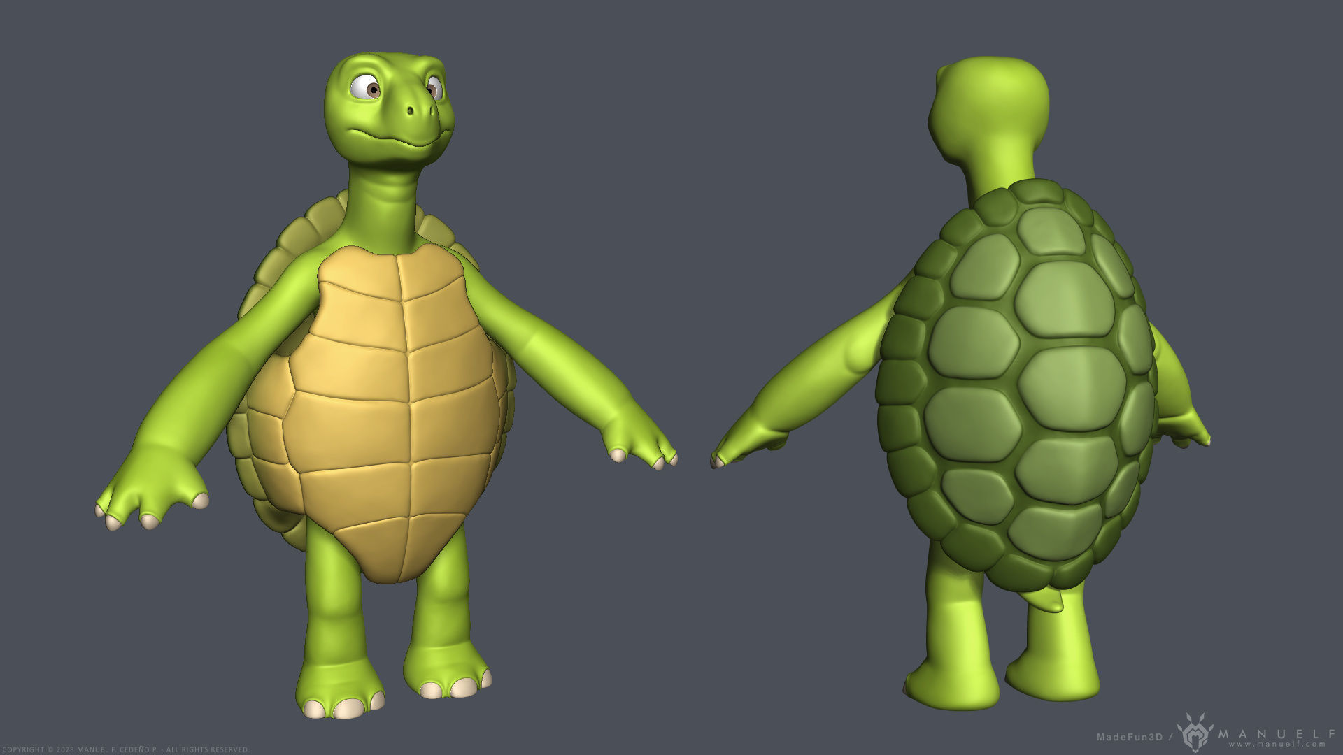 Stylized Cartoon Turtle - Biped 3D model_3