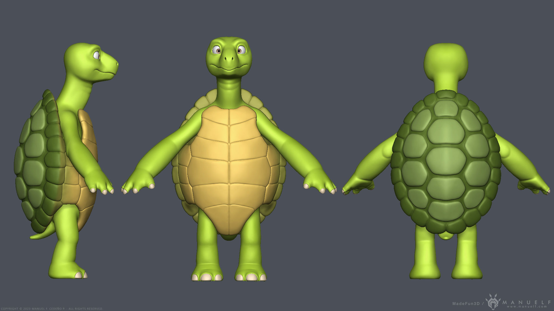 Stylized Cartoon Turtle - Biped 3D model_4