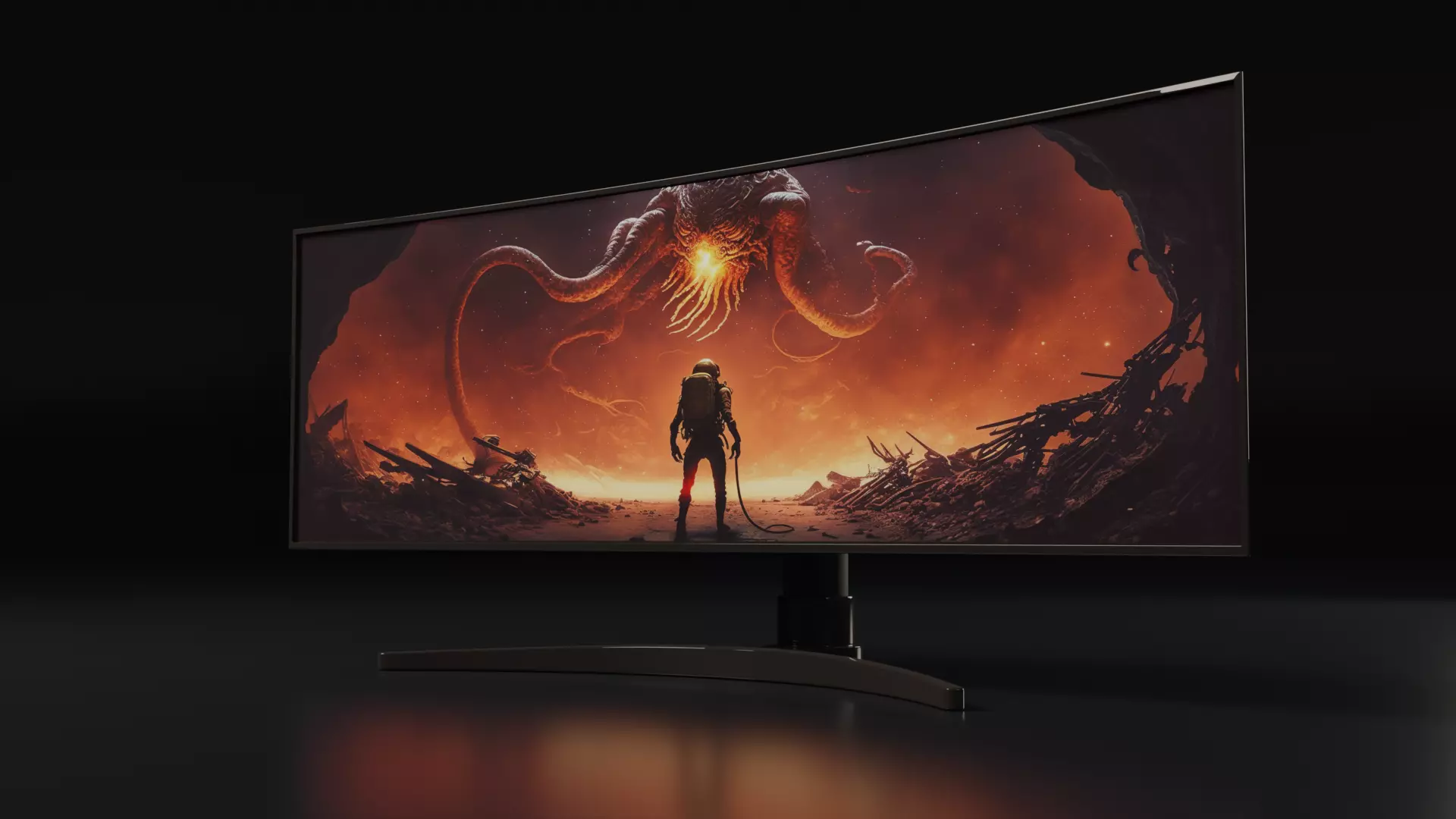 Curved 4K Monitor 3D model_0