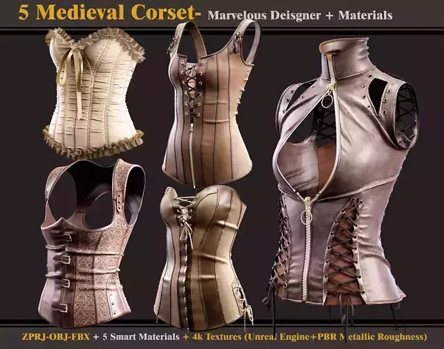 5 Medieval Corsets-OBJ-FBX-5 Smart Materials-4K Textures 3D model