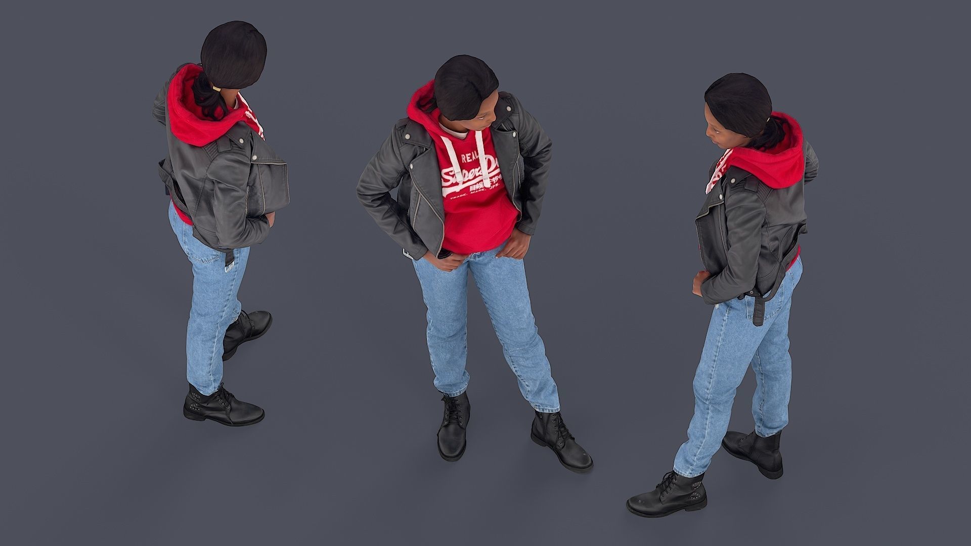 Casual Urban Lady in Red Hoodie 3D model_5