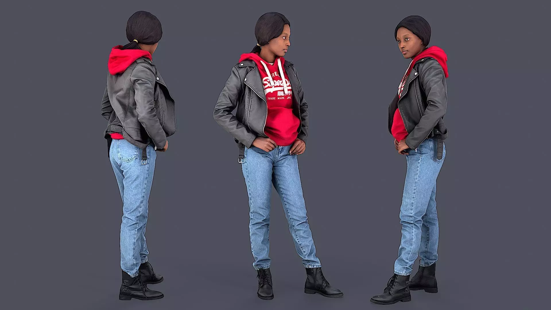 Casual Urban Lady in Red Hoodie 3D model_0