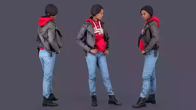 Casual Urban Lady in Red Hoodie 3D model